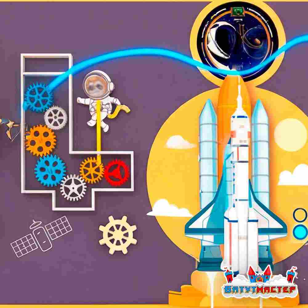 Детская интерактивная стена «Галактика», с ракетой и развивающими модулями
