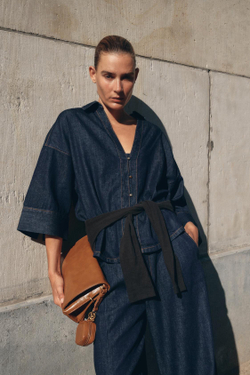 ZARA РУБАШКА С ПУГОВИЦАМИ ПОД ДЕНИМ, ТЕМНЫЙ ИНДИГО