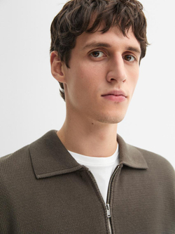 Massimo Dutti Трикотажный свитер с воротником поло на молнии, хаки