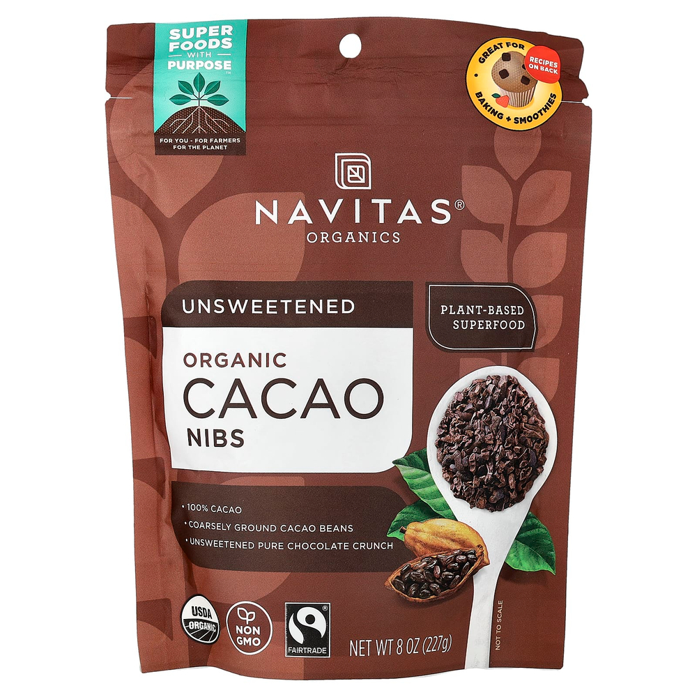 Navitas Organics, органические ядра какао-боба, без подсластителей, 227 г (8 унций)
