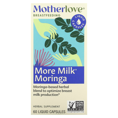 Motherlove, грудное вскармливание, моринга для повышения лактации, 60 капсул с жидкостью