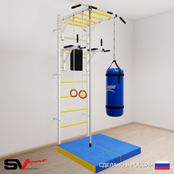 Шведская стенка Sv Sport 5445 (Турник рукоход/Брусья/Канат/Кольца/Цепь/Мешок 15кг/Мат 1м)