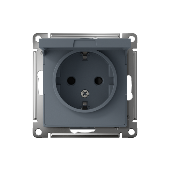 Розетка 1-м СП AtlasDesign 16А IP20 с заземл. защ. шторки с крышкой механизм грифель SE ATN000746
