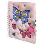 Блокнот в футляре, 19,5 см * 22,5 см, гребень, Alingar, ламинация, эффект 3D, ручка, замочек, клетка, 45 л., "Яркие бабочки", персиковый