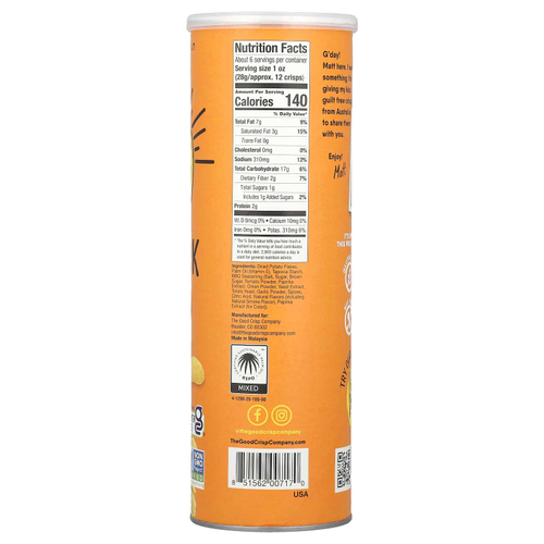 The Good Crisp Company, картофельные чипсы, барбекю в глубинке, 160 г (5,6 унции)