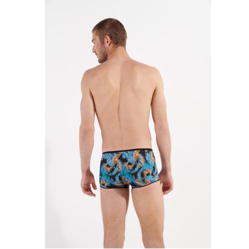 Мужские трусы хипсы черные с синим с принтом HOM CHICO Trunk 402718_40P0BI