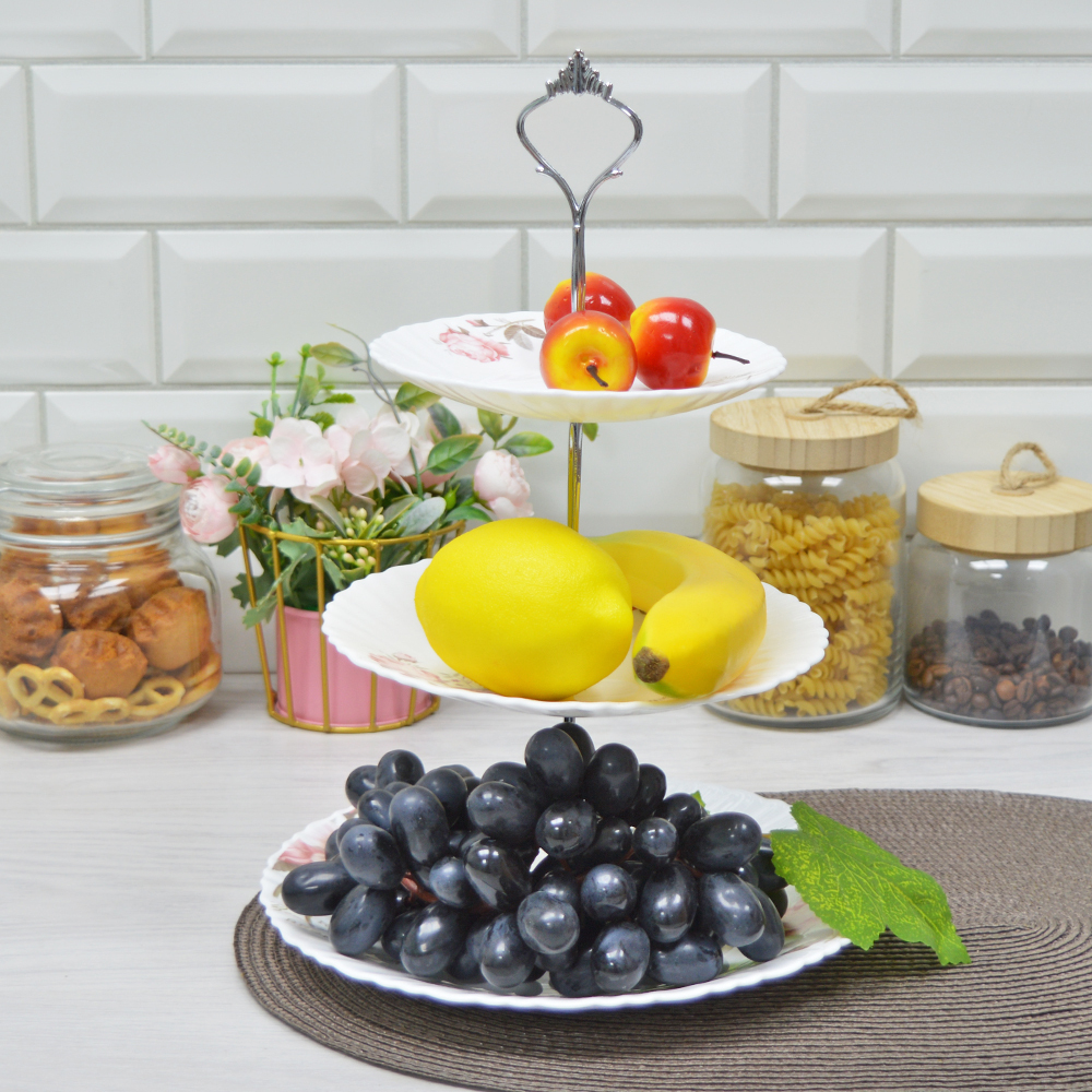 Фруктовница 3-х ярусная "Чайные розы" 15/19/24см (99269)