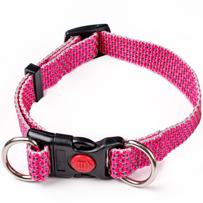 Ошейник для собак светоотражающий нейлоновый (розовый)"Два кольца" с фастексом (PetOpt)