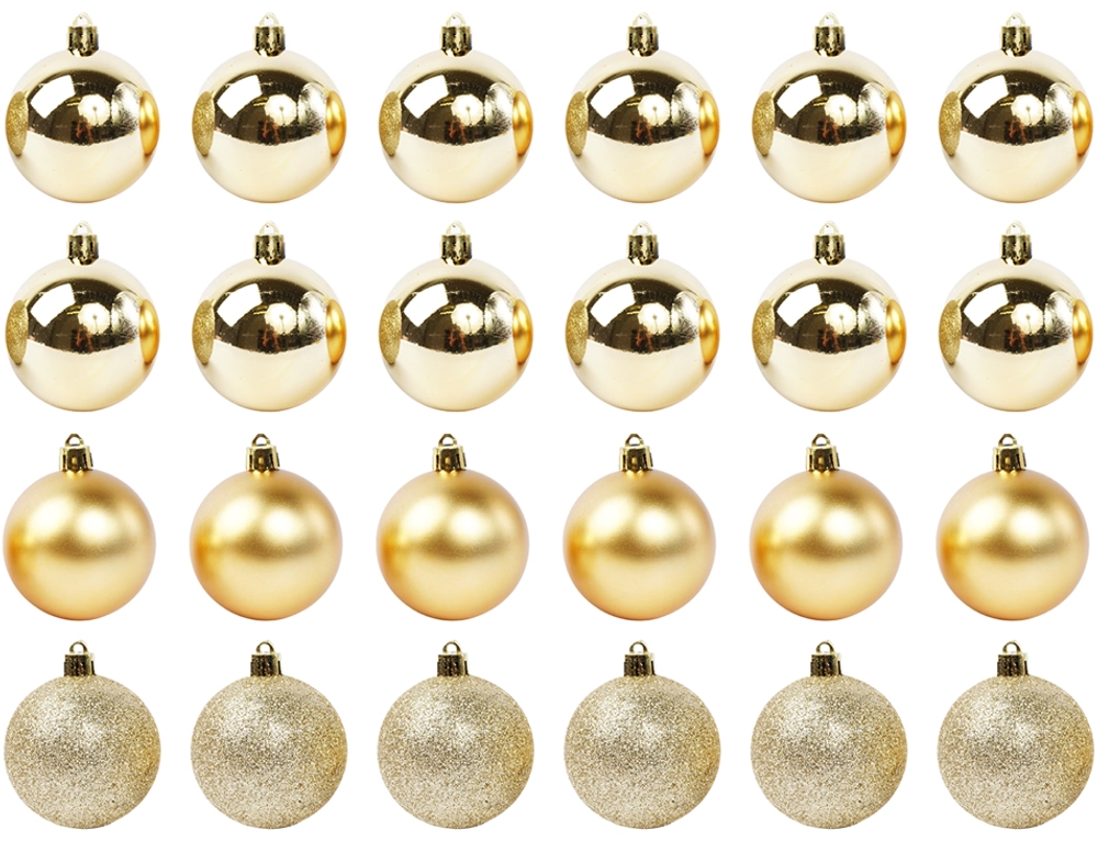 Набор шаров 24шт 6см золото (глянец: 12шт, матовые: 6шт, глиттер: 6шт) JNPM25-02-G