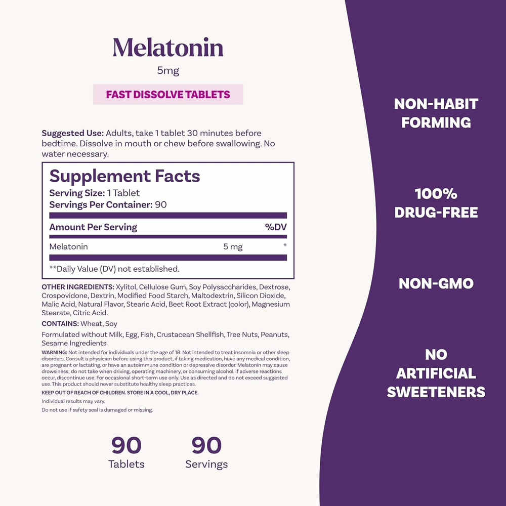 Natrol Melatonin Мелатонин, быстрорастворимые, клубника, 5 мг, 90 таблеток