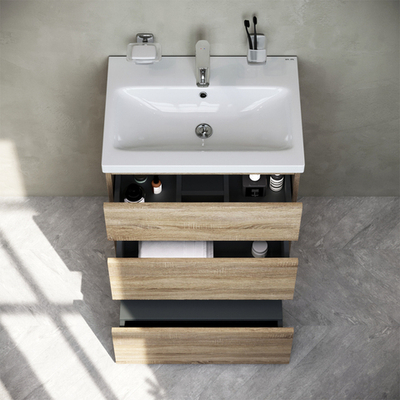 M91FSX0602OF GEM S, База под раковину, напольная, 60 см, 3 ящика, светлый дуб