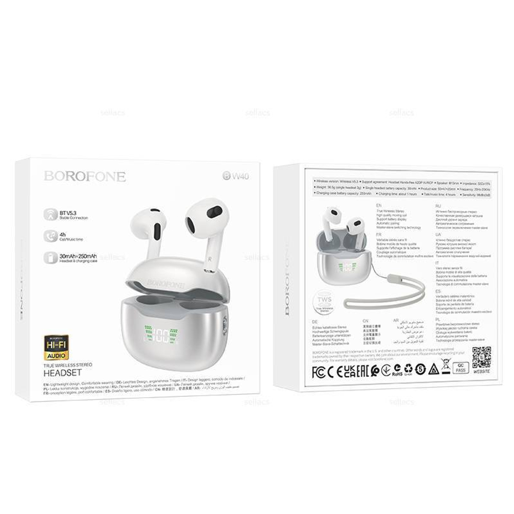 Беспроводные наушники TWS BOROFONE BW40 (серебро)
