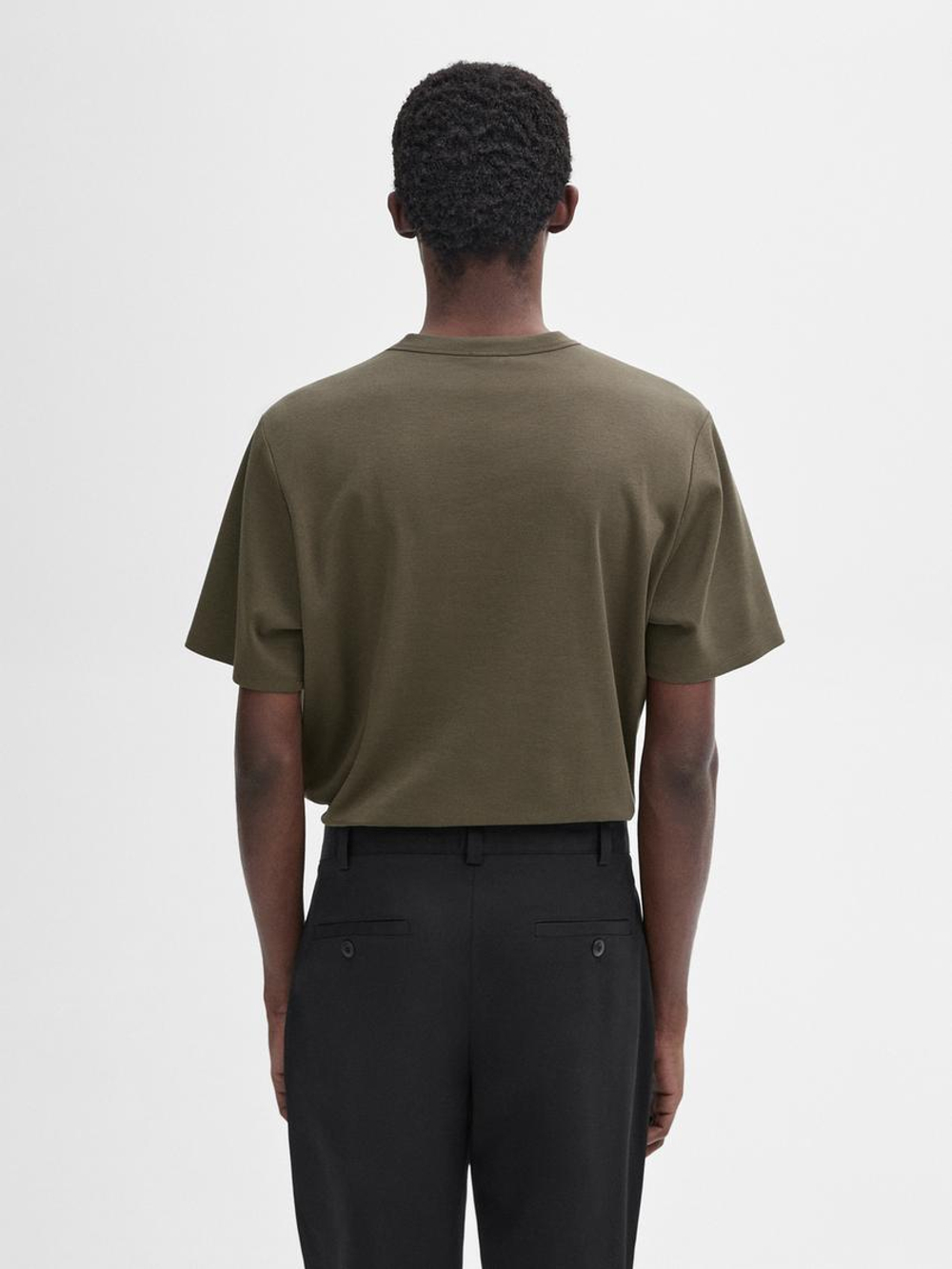 Massimo Dutti Футболка из смесового хлопка, хаки