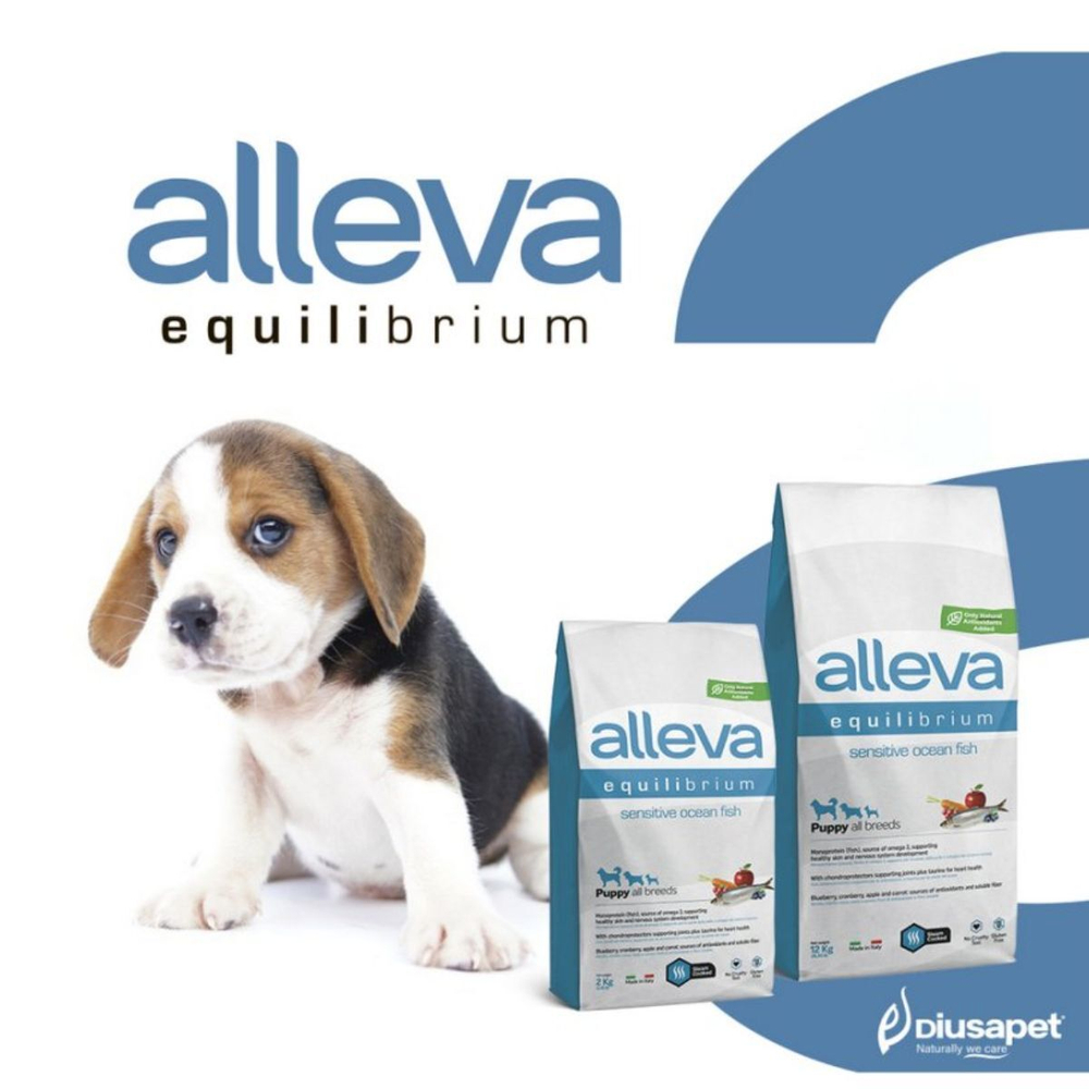 Супер премиум сухой корм Аллева Equilibrium Sensitive Ocean Fish Puppy All Breeds для щенков всех пород, беременных и кормящих сук с океанической рыбой, 2 кг