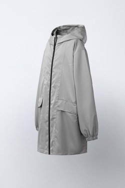 ZARA ПРОРЕЗИНЕННАЯ КУРТКА С КАПЮШОНОМ WATER REPELLENT, СЕРЕБРИТСЫЙ