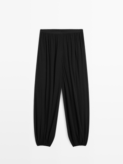 Massimo Dutti Брюки Sarouel из струящейся ткани - Limited Edition, черный