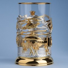 Подстаканник "Вертолеты" c золочением и серебрением (художественное литье) в футляре