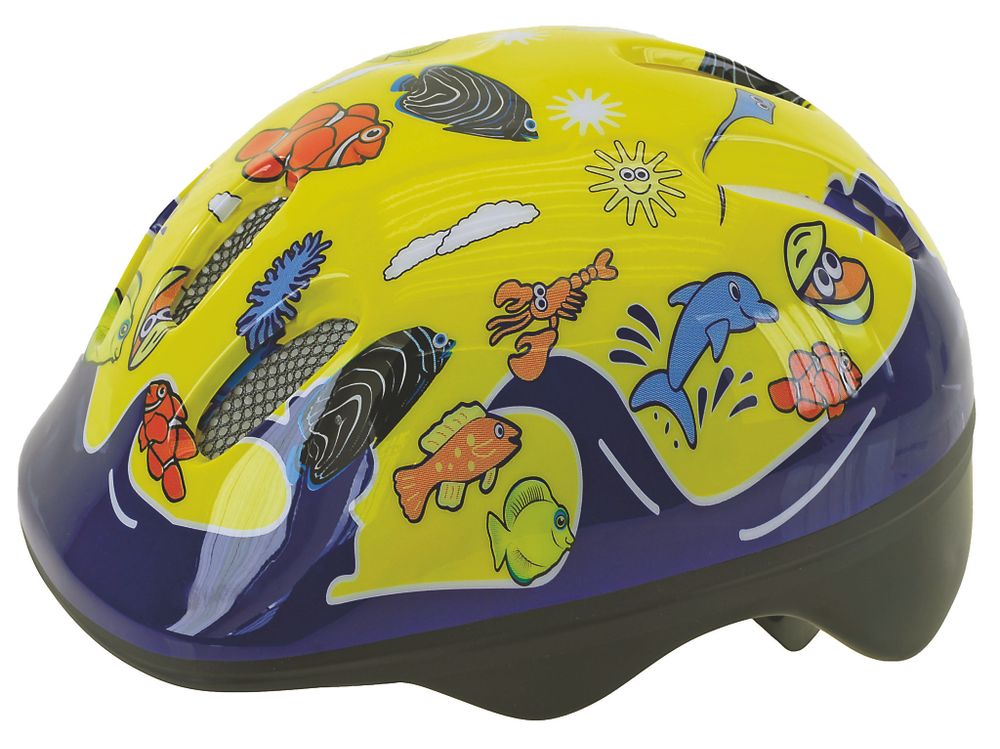 Шлем детский-подростковый с сеточкой 6 отверстий 52-56см SEA WORLD/желтый (10) M-WAVE