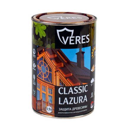 Декоративная пропитка для дерева Veres Classic Lazura №1, матовая, 0,9 л, бесцветная