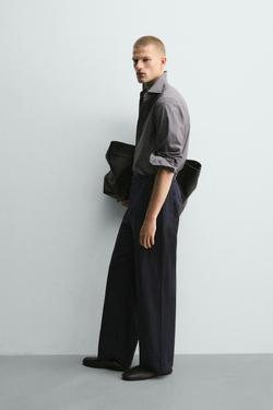 ZARA БРЮКИ RELAXED FIT ИЗ ХЛОПКА И ЛЬНА, МОРСКОЙ СИНИЙ
