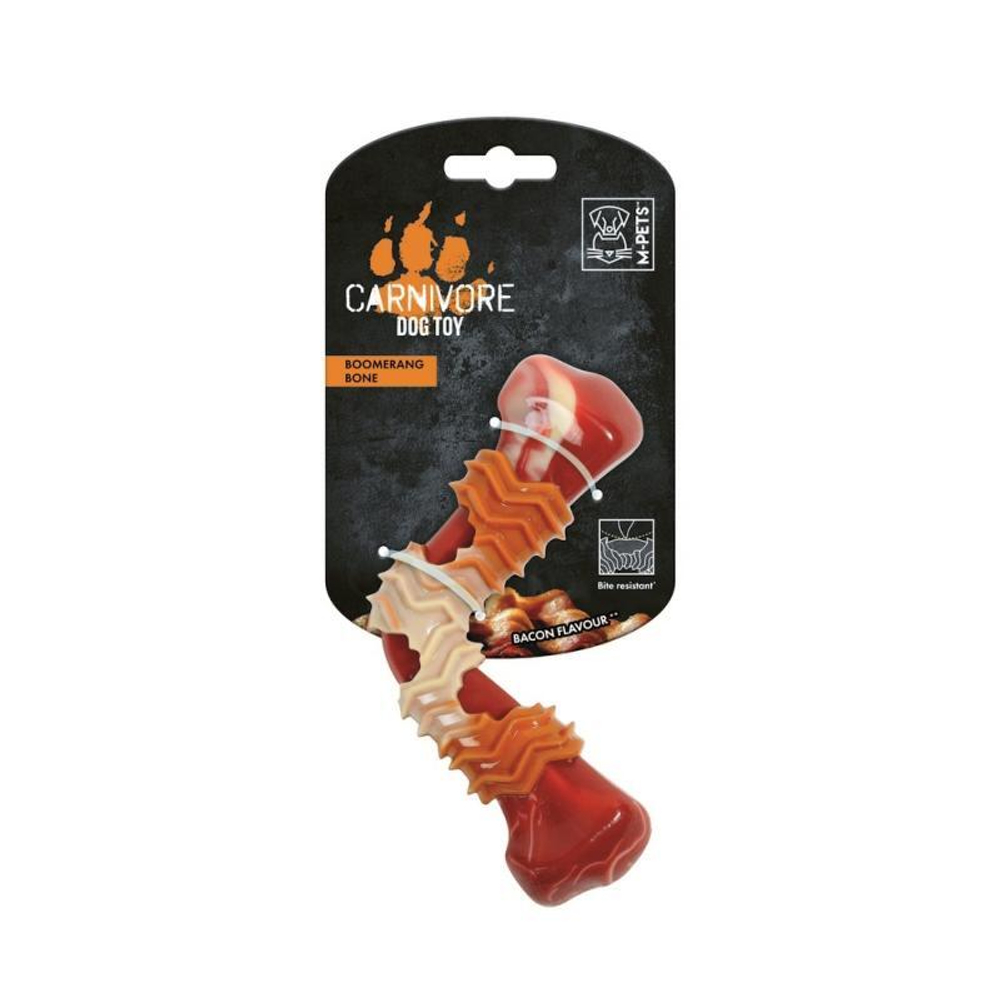 Игрушка M-PETS Карнивор кость бумеранг, со вкусом бекона, для собак, цвет красный, 17.8x9.3x4.1 см