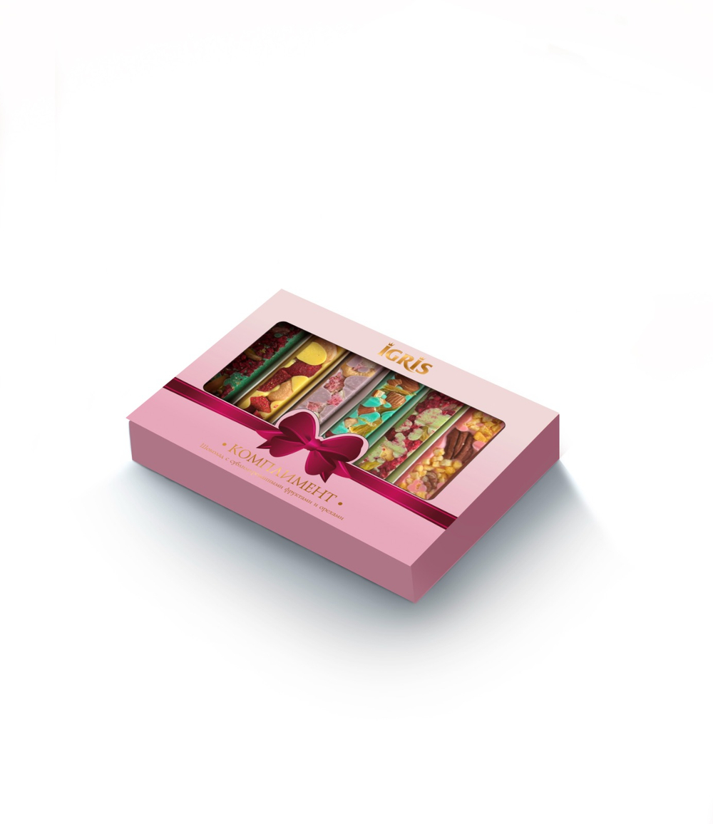 КОМПЛИМЕНТ.Белый шоколад с сублимированными фруктами и орехами (PINK) 215 грамм