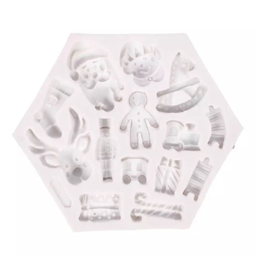 Молд силиконовый "Новогодняя открытка" / Форма 3D Санта Клаус, олень, имбирный человечек / для мыла, воска, глины, самозатвердевающих масс