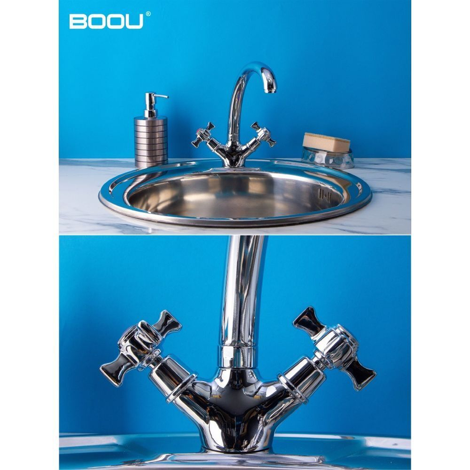 Смеситель для кухни, BOOU, с кран-буксой, хром, BA5330-1F-SE020-B723