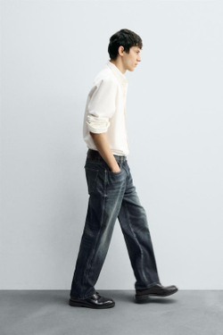 ZARA ДЖИНСЫ ПРЯМОГО КРОЯ RELAXED FIT, СИНИЙ