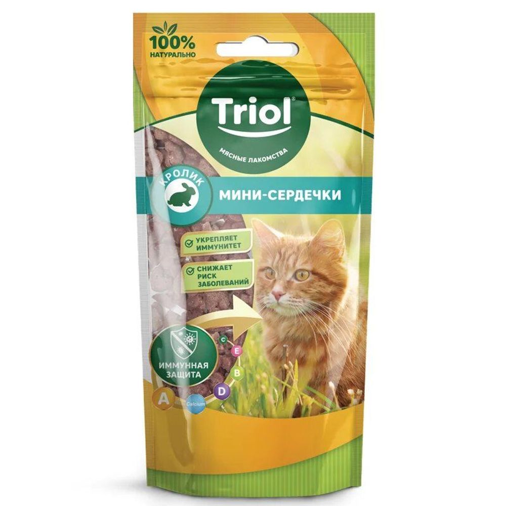Лакомство для кошек Triol Мини-сердечки из кролика, Пакет 40 г