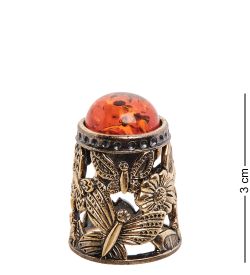 AM-2994 Наперсток «Бабочки с кабошоном» (латунь, янтарь)