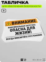Табличка для обеспечения безопасности "Внимание, максимальная загрузка опасна для жизни", для офиса, по охране труда для предприятия, организаций, 40х30 см, Silver Plane x Айдентика Технолоджи