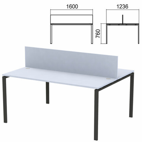 Стол письменный 2-МЕСТНЫЙ на металлокаркасе "Арго", 1600х1236х760, серый (КОМПЛЕКТ)