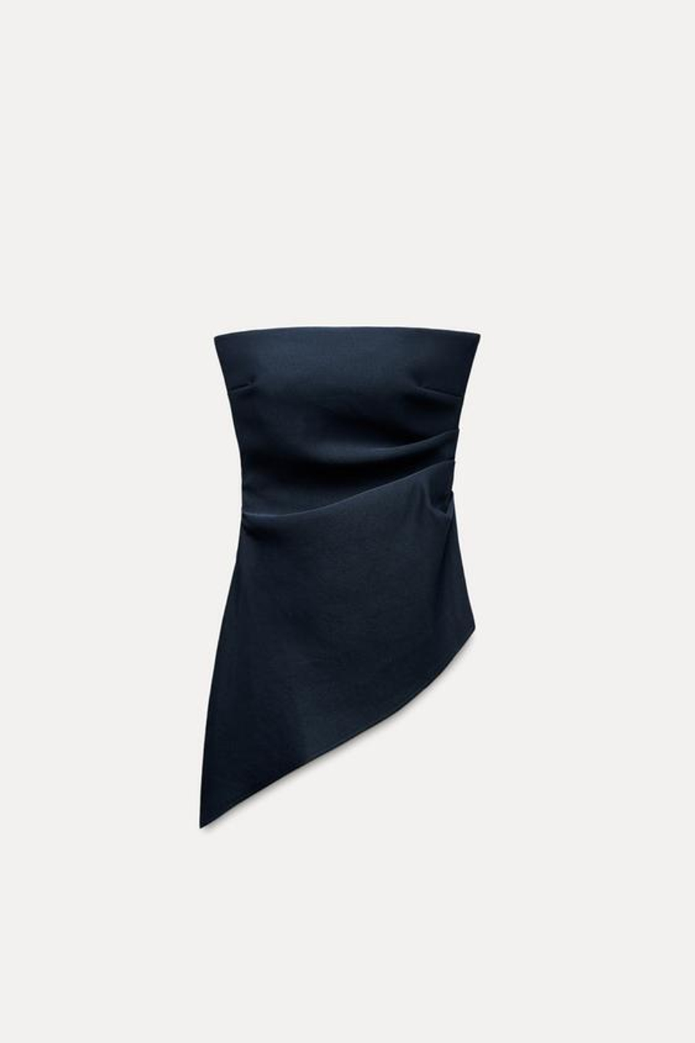 ZARA ПЛИССИРОВАННЫЙ ТОП АСИММЕТРИЧНОГО КРОЯ, МОРСКОЙ СИНИЙ