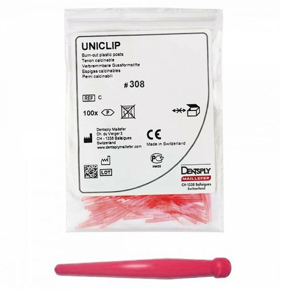 Uniclip 0,8 мм 308 красные, Униклип, штифты беззольные (100 шт.)