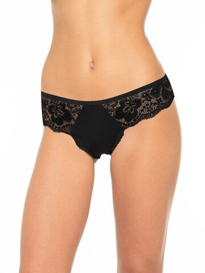Хлопковые трусики-слипы с ажурными вставками (Размер: S) (Цвет: черный)