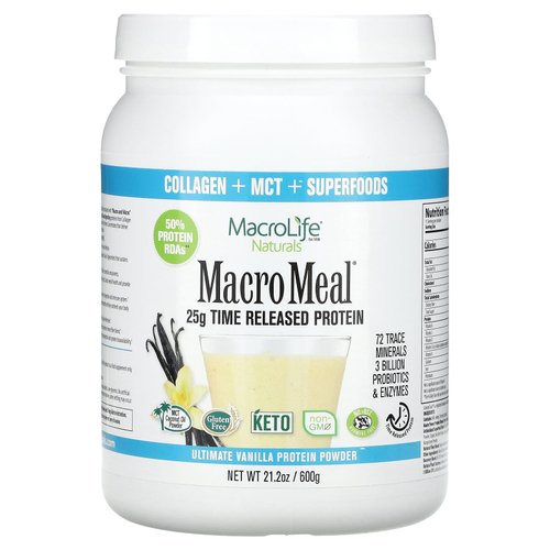 Macrolife Naturals, MacroMeal, протеиновый порошок высшего качества, ваниль, 600 г (21,2 унции)