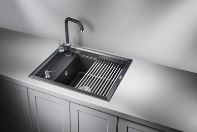 Granula KS-6004, ШВАРЦ (чёрный металлик), кухонная мойка, кварц