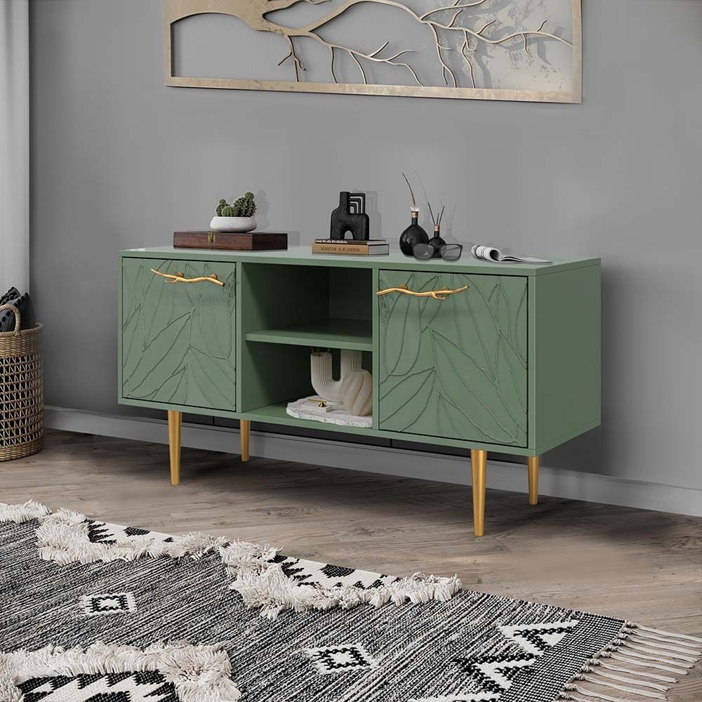 Тумба под ТВ Арт Колор leaves 117см Стайл Голд Зеленый нефрит