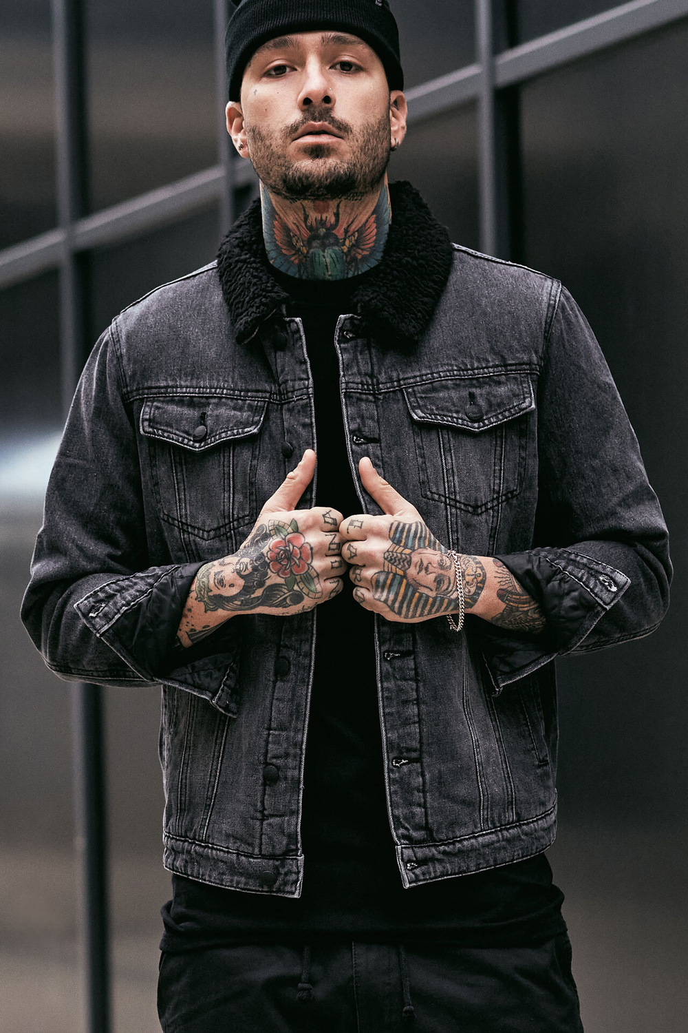 Brandit SHERPA DENIM JACKET black-black