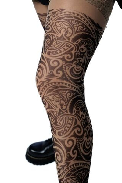 Чулки с имитацией татуировок (Размер: S-M-L) (Цвет: бежевый)