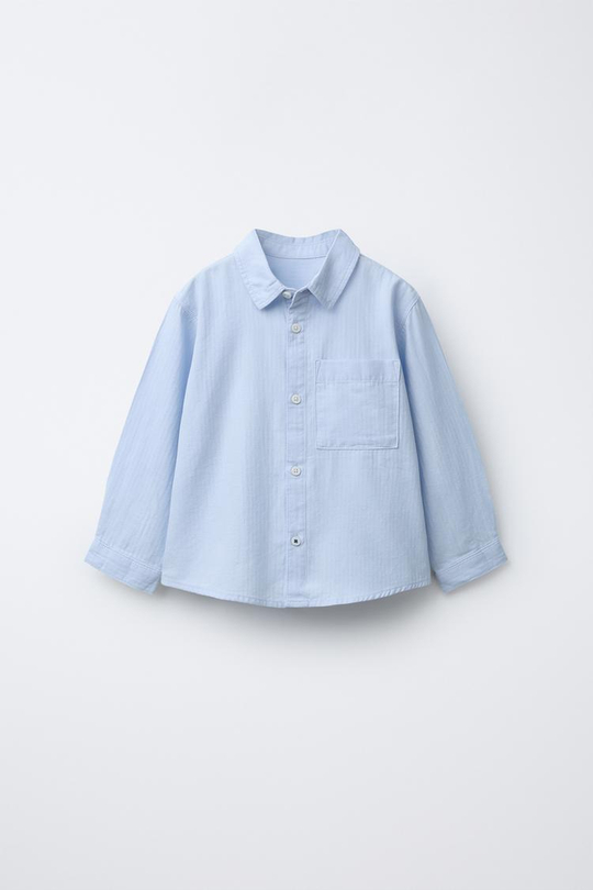 ZARA ОДНОТОННАЯ РУБАШКА С КАРМАНОМ, СИНИЙ