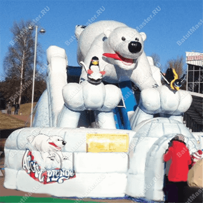 Большой надувной батут-горка "Мишка на севере"