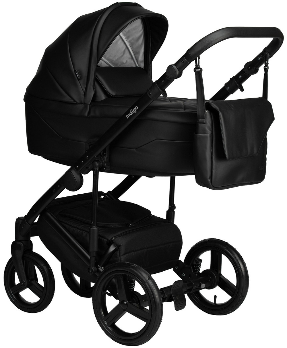 Детская коляска Indigo Lamar 3 в 1 с автокреслом Avionaut Cosmo Beige La08 черная кожа
