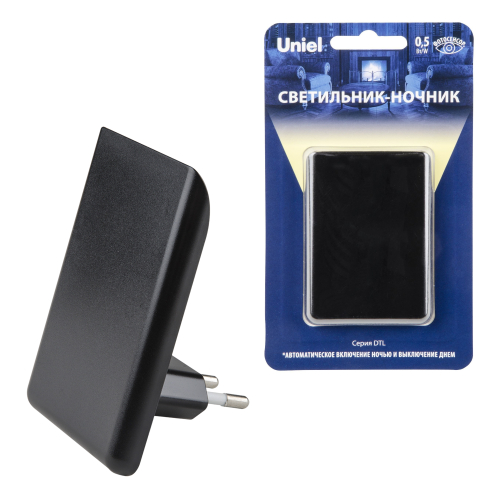 DTL-320 Прямоугольник/Black/Sensor Светильник-ночник. С фотосенсором (день-ночь). Черный. ТМ Uniel