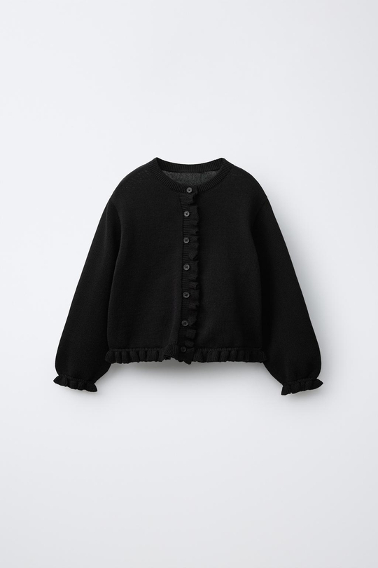 ZARA КАРДИГАН С ВОЛАНАМИ, ЧЕРНЫЙ