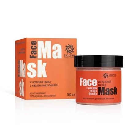 Маска для лица из красной глины с маслом гинкго билоба, пластик, 100 мл, "Бизорюк" Бизорюк - Фабрика Здоровья