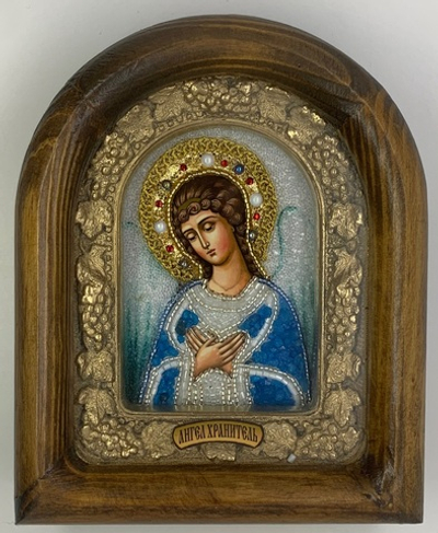Дивеевская икона с рукописным ликом из бисера Ангела Хранителя.