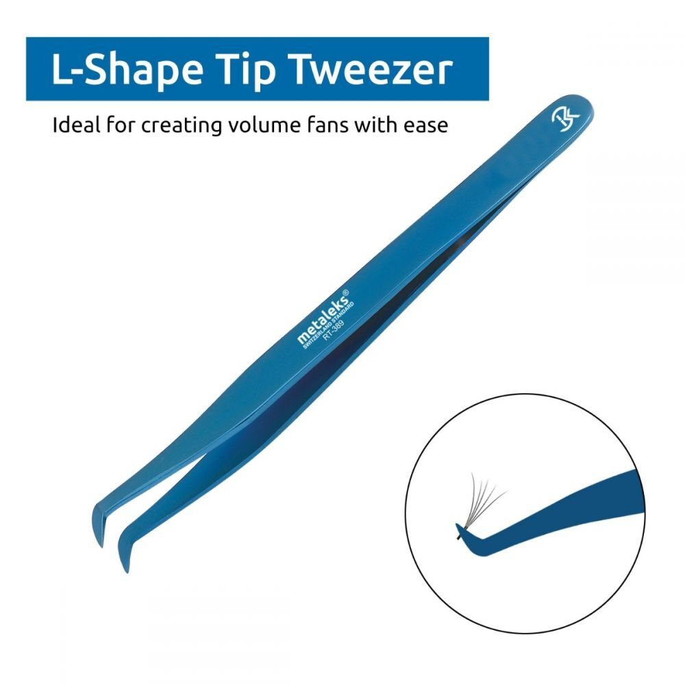 *Пинцет RT-389 для наращивания ресниц 11см синий титан Metaleks