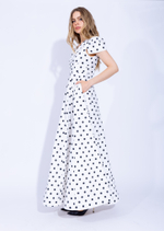Женское белое платье в чёрный горошек макси